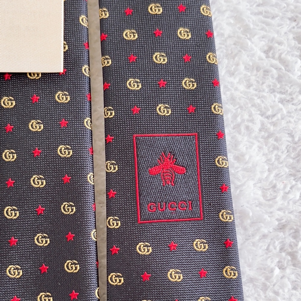 Authentic Gucci Men's Double G and Stars silk Jacquard tie - Picture 5 of 16